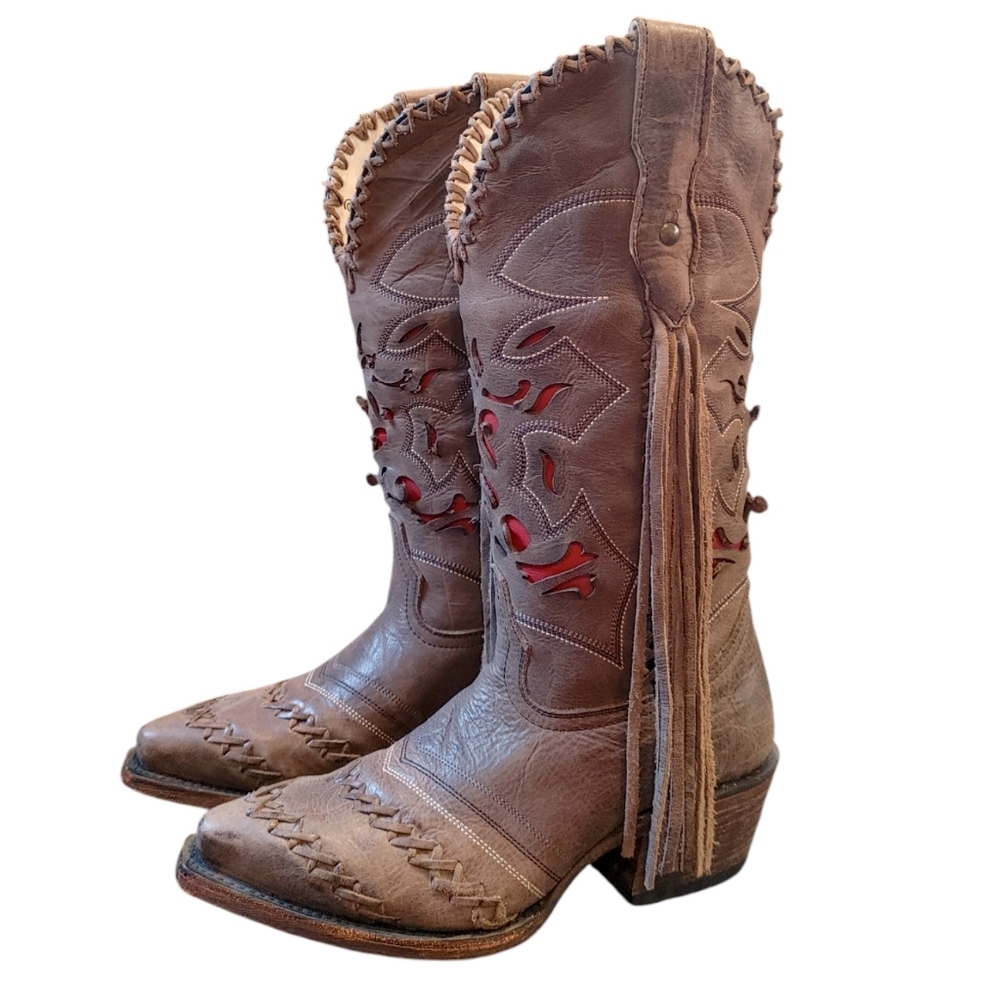 Dusty Rocker Brown Leather Dreamcatcher Western Cowgirl Boots Women's Size 5
